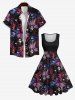 Plus Size Tropical Leaf Ghost Print Hawaii 1950s Vintage Dress -  