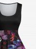 Plus Size Tropical Leaf Ghost Print Hawaii 1950s Vintage Dress -  