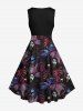 Plus Size Tropical Leaf Ghost Print Hawaii 1950s Vintage Dress -  