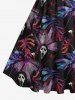 Plus Size Tropical Leaf Ghost Print Hawaii 1950s Vintage Dress -  