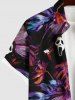 Plus Size Tropical Leaf Ghost Print Buttons Pocket Hawaii Shirt For Men -  