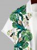 Plus Size Tropical Coconut Leaves Floral Print Hawaii Button Pocket Shirt For Men -  