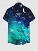 Plus Size Planet Moon Ombre Galaxy Print Hawaii Button Pocket Shirt For Men -  