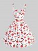 Plus Size Polka Dot Heart Print Tie Shoulder Bowknot Cami Vintage Dress With Belt -  
