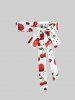 Plus Size Polka Dot Heart Print Tie Shoulder Bowknot Cami Vintage Dress With Belt -  