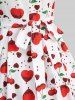 Plus Size Polka Dot Heart Print Tie Shoulder Bowknot Cami Vintage Dress With Belt -  