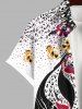 Plus Size Flowers Leaf Colorblock Leopard Print Buttons Pocket Hawaii Shirt For Men - Multi-A M