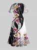 Plus Size Flowers Leaf Colorblock Leopard Print Hawaii Split Midi Dress -  