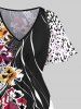 Plus Size Flowers Leaf Colorblock Leopard Print Hawaii Split Midi Dress -  