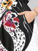 Plus Size Flowers Leaf Colorblock Leopard Print Hawaii Split Midi Dress -  