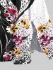 Plus Size Flowers Leaf Colorblock Leopard Print Hawaii Split Midi Dress -  
