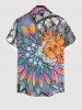 Plus Size Colorful Ombre Vintage Floral Moon Sun Print Button Pocket Shirt For Men -  