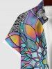 Plus Size Colorful Ombre Vintage Floral Moon Sun Print Button Pocket Shirt For Men -  