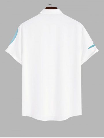 Plus Size Seascape Coconut Tree Seagull Cloud Print Buttons Pocket Hawaii Shirt For Men