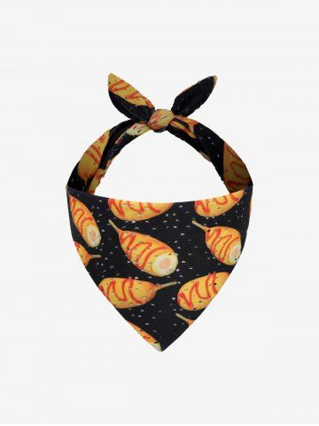 Pet's Hot Dog Print Pointelle Hollow Out Bandana Bibs - BLACK - L