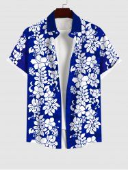 Plus Size Tropical Leaf Hibiscus Flowers Print Buttons Pocket Hawaii Shirt For Men -  