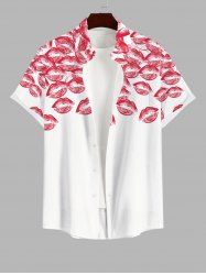 Plus Size Lip Print Button Pocket Shirt For Men -  