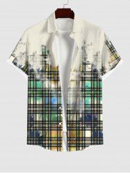 Plus Size Tie Dye Ombre Watercolor Plaid Print Button Pocket Shirt For Men -  