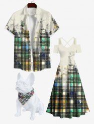 Tie Dye Ombre Watercolor Plaid Print Dog And Owner Matching Outfits -  
