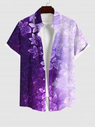 Plus Size Ombre Colorblock Flowers Print Buttons Pocket Hawaii Shirt For Men -  