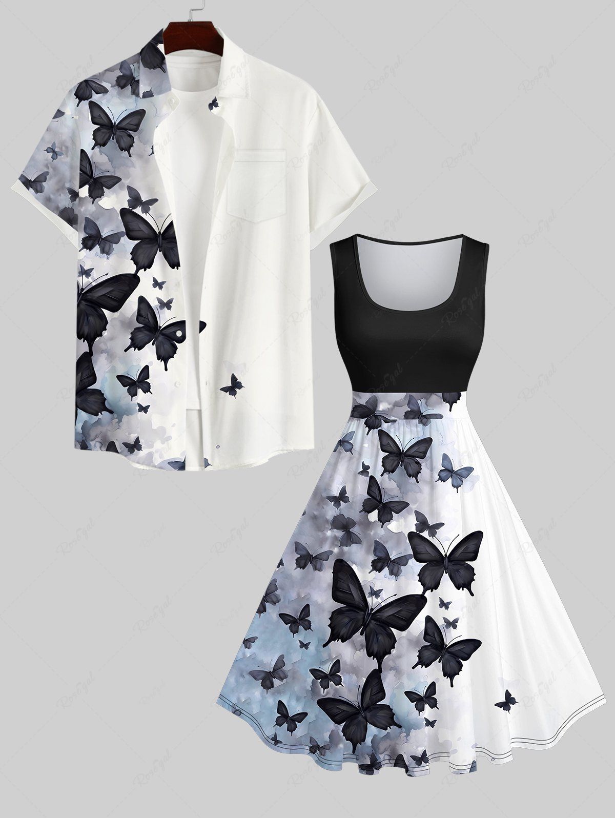 Shop Ombre Ink Painting Butterfly Print Plus Size Matching Set For Couples  