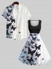Plus Size Round Neck Sleeveless Ink Painting Butterfly Print 1950s Vintage Dress -  