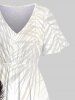 Plus Size Colorful Feather Ombre Tropical Leaves Print Hawaii Split Pocket A Line Midi Dress -  