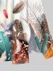 Plus Size Colorful Feather Ombre Tropical Leaves Print Hawaii Split Pocket A Line Midi Dress -  