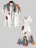 Plus Size Colorful Feather Ombre Tropical Leaves Print Hawaii Split Pocket A Line Midi Dress -  