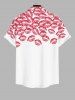 Plus Size Lip Print Button Pocket Shirt For Men -  