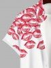 Plus Size Lip Print Button Pocket Shirt For Men -  