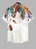 Plus Size Colorful Feather Ombre Tropical Leaves Print Hawaii Button Pocket Shirt For Men -  