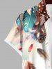 Plus Size Colorful Feather Ombre Tropical Leaves Print Hawaii Button Pocket Shirt For Men -  