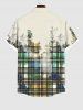 Plus Size Tie Dye Ombre Watercolor Plaid Print Button Pocket Shirt For Men -  