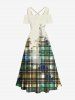 Plus Size Cold Shoulder Tie Dye Ombre Watercolor Plaid Print Crisscross A Line Maxi Dress -  