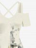Plus Size Cold Shoulder Tie Dye Ombre Watercolor Plaid Print Crisscross A Line Maxi Dress -  