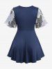 Plus Size Rose Flower Gilding Print Surplice Tied 2 in 1 Top -  