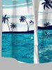 Plus Size Seascape Coconut Tree Seagull Cloud Print Buttons Pocket Hawaii Shirt For Men -  