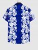 Plus Size Tropical Leaf Hibiscus Flowers Print Buttons Pocket Hawaii Shirt For Men -  