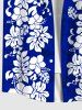 Plus Size Tropical Leaf Hibiscus Flowers Print Buttons Pocket Hawaii Shirt For Men -  
