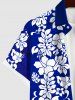 Plus Size Tropical Leaf Hibiscus Flowers Print Buttons Pocket Hawaii Shirt For Men -  