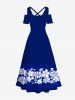 Plus Size Tropical Leaf Hibiscus Flowers Print Crisscross Cold Shoulder Hawaii Maxi Dress -  
