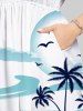 Plus Size Seascape Coconut Tree Seagull Cloud Tropical Print Hawaii Split Midi Dress -  