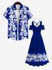 Plus Size Tropical Leaf Hibiscus Flowers Print Crisscross Cold Shoulder Hawaii Maxi Dress -  