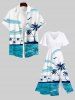 Plus Size Seascape Coconut Tree Seagull Cloud Tropical Print Hawaii Split Midi Dress - Blanc 5X