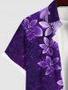 Chemise Décontractée Boutonnée Fleur Imprimée en Blocs de Couleurs avec Poche de Grande Taille pour Homme - Pourpre  XL