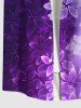 Chemise Décontractée Boutonnée Fleur Imprimée en Blocs de Couleurs avec Poche de Grande Taille pour Homme - Pourpre  XL