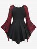 Haut Péplum Rose Fleur Imprimée à Manches Evasées Grande Taille à Lacets en PU - Rouge L | US 12