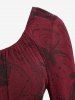 Haut Péplum Rose Fleur Imprimée à Manches Evasées Grande Taille à Lacets en PU - Rouge L | US 12
