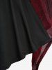 Haut Péplum Rose Fleur Imprimée à Manches Evasées Grande Taille à Lacets en PU - Rouge L | US 12